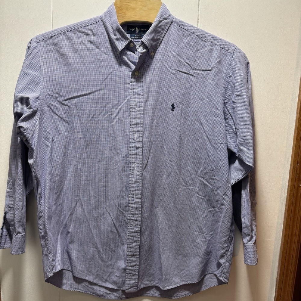 Ralph Lauren Blake Shirt Men's Size XL Long Sleeve Blue Check Button Down‎ Logo